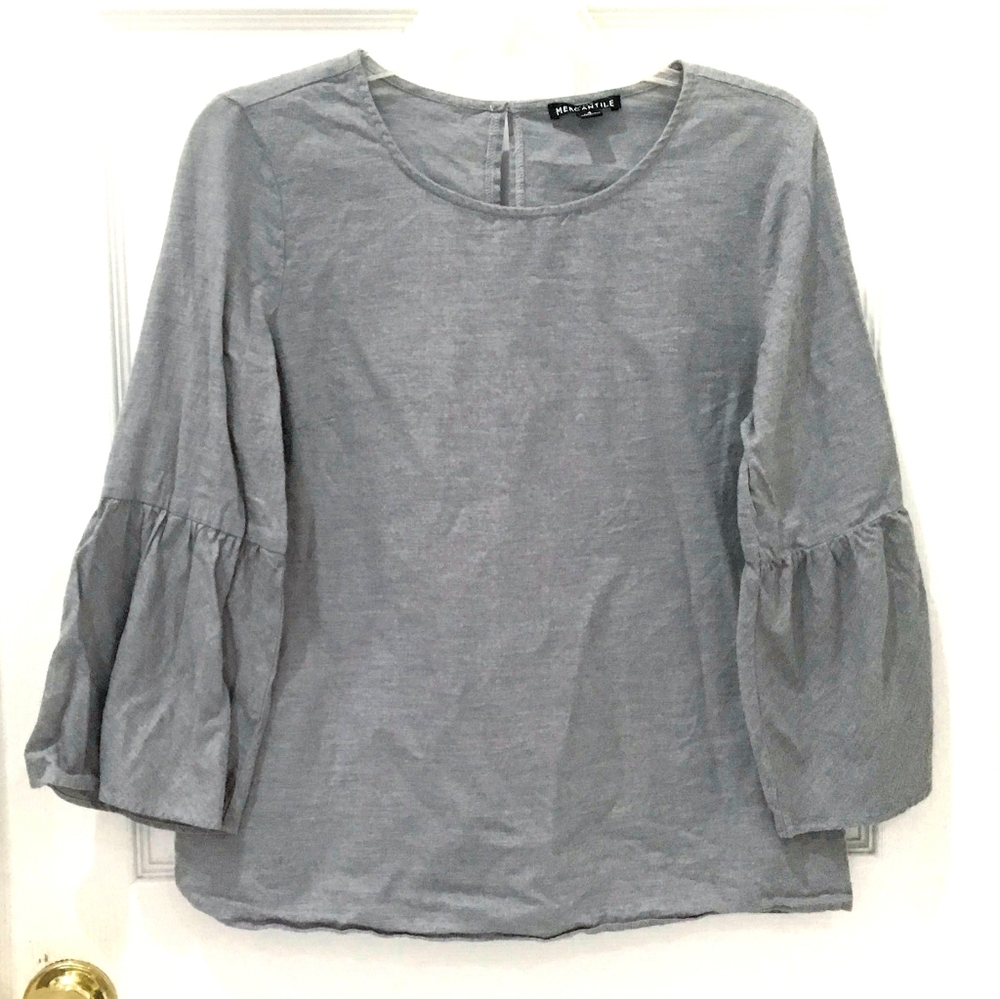 J. Crew Mercantile Gray Bell Sleeve Top sz 4 J5289